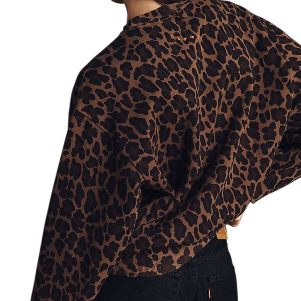 Women's Clare V Oversized Sweatshirt Animal Print Chocolate Double Jag XS - Picture 4 of 16